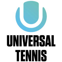 Rotating gif of Universal Tennis and Innovating Pickleball and Tennis logo and tagline